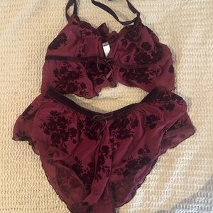 Victoria's Secret Burgundy Floral Bra Set